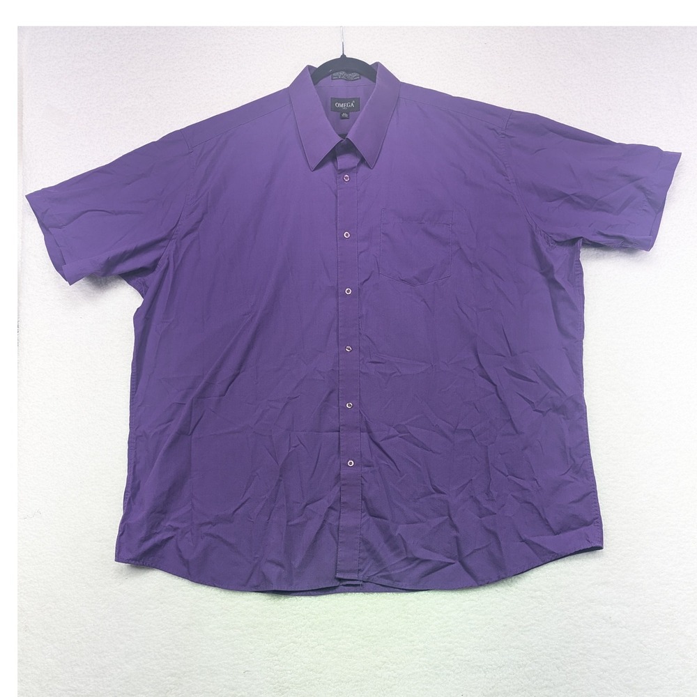 Omega Italy‎ Mens Purple Short Sleeve Button Up Shirt Dress Shirt Size 4XL